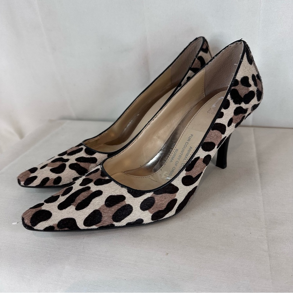 CALVIN KLEIN Women’s Size 9 Shoes Heels Leopard Print Cow Fur Dolly Style - Picture 2 of 16